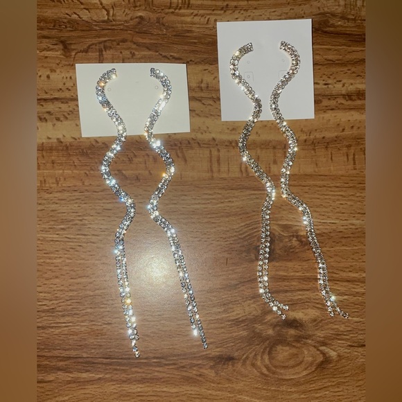 Gold Swirl Rhinestone Earrings - Picture 13 of 13